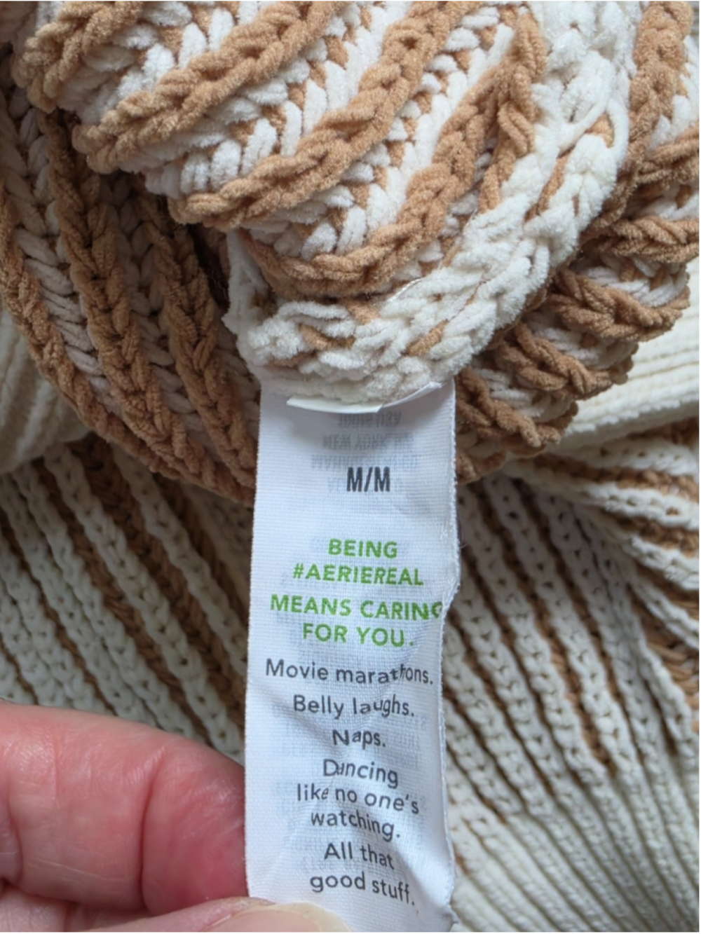 aerie Cream and Tan Striped Ribbed Crewneck Sweater - Picture 7 of 13